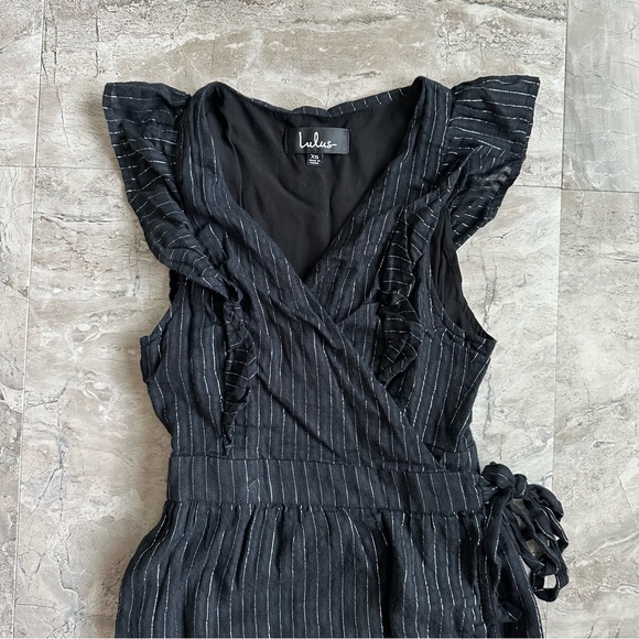 Lulus something to see black striped ruffled wrap midi dress - Picture 9 of 9